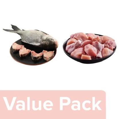 Picture of  Fresho Chicken Curry Cut Without Skin 500 g + Catla Fish Large Curry Cut 500 g, Combo 2 Items