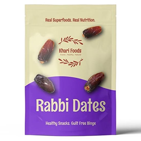 Picture of Khari Foods Soft Rabbi Dates, Khajur Dry Fruits, High in Fibre, Energy Booster, Healthy Snacks (200g)