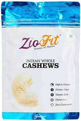Picture of Ziofit Indian Whole Cashews, Nutritious Dry Fruit, Healthy Snacks, Rich in Nutrients, Protein, Fiber, Vitamins, Roasted, 200g (Buy 1 Get 1 Free)