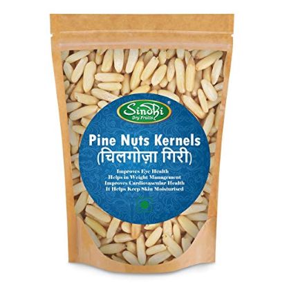 Picture of Sindhi Dry Fruits Premium Chilgoza Giri, Pine Nuts without Shell, Crunchy Pine seeds for eating, Jumbo Chilgoza nuts, Luxury eatable snack, 100 grams Pack