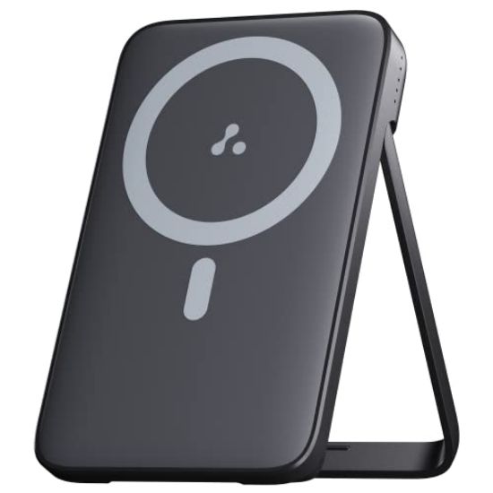 Picture of Ambrane 10000mAh Magnetic Wireless Power Bank for iPhone 12 & Above, 22.5W Wired + 15W Wireless Charging, Mobile Stand, Type C PD (Input & Output), Li-Polymer (Aerosync PB 10, Black)