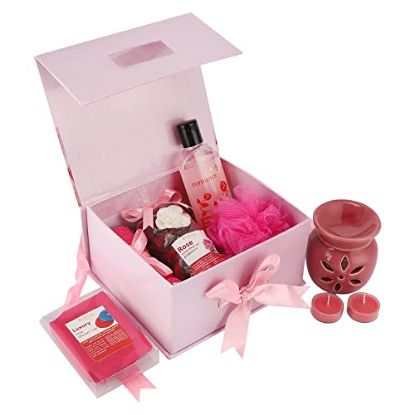 Picture of BodyHerbals Rose Bath and Body Care Gift Set for Women and Men - Luxury Skin Care Hamper with Spa Accessories - Premium Gift Packaging - Unisex Gift Box for All Occassions - Set of 7 pcs - Gift for Birthdays, Anniversaries, and Special Celebrations