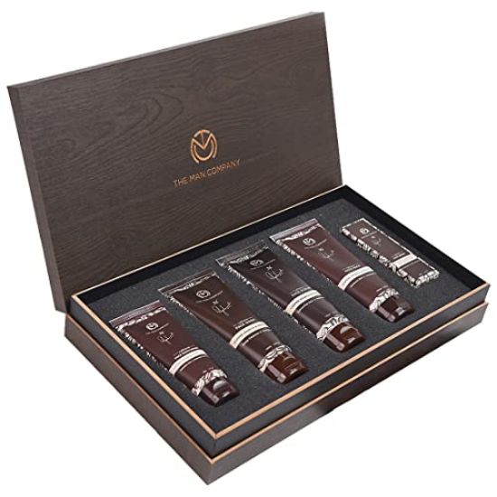 Picture of The Man Company Complete Coffee Face Care Kit for Men | Face Scrub, Face Wash, Face Pack, Face Serum & Face Cream | Aloe Vera, Hyaluronic Acid | Tan Removal, Deep Cleanser, Sun Protection | Soft, Supple Skin | Gift for Him - Set of 5